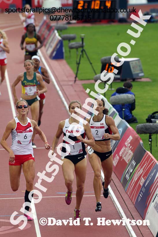 Sprint to the finish with Jessica Taylor (England),  Jessica Zelinka and Brianne Theisen-Eaton (both Canada) in the 800 metres heptathlon at the Commonwealth Games, Glasgow. Photo: David T. Hewitson/Sports for All Pics
